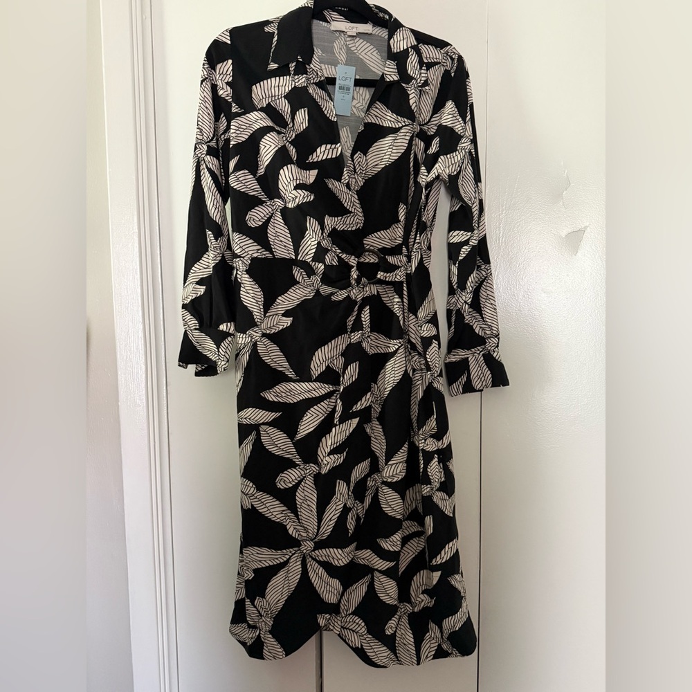 LOFT Black and White wrap dress
